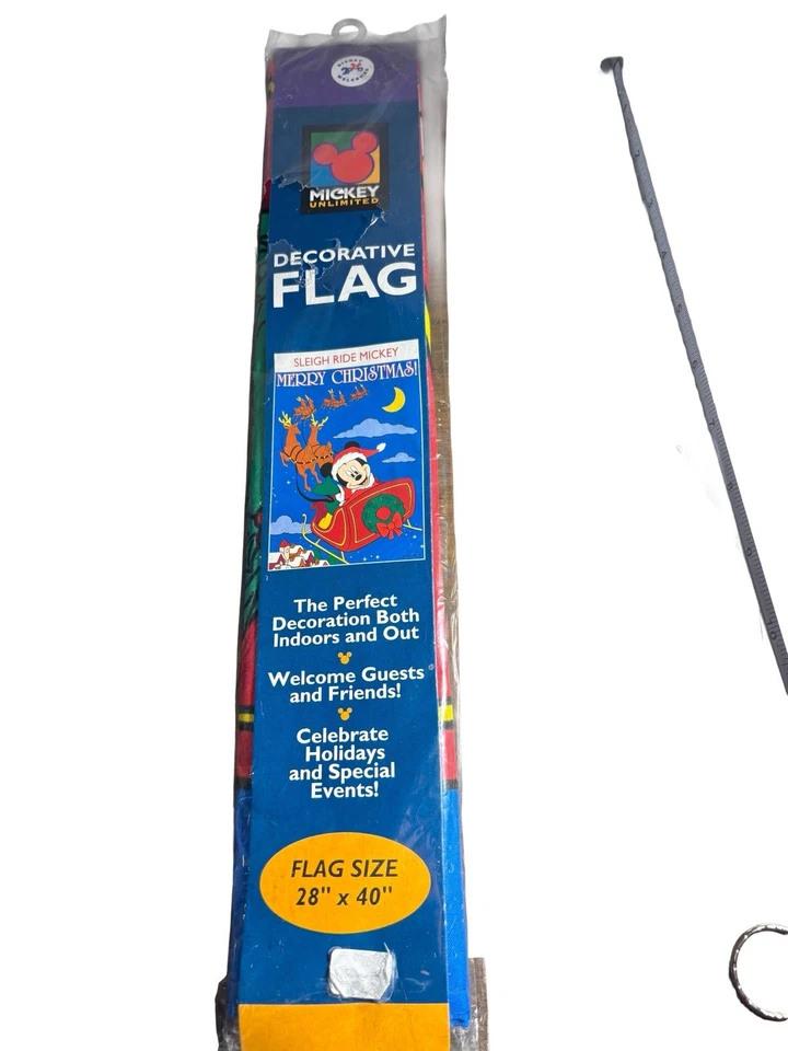 Vintage Y2K Disney Merry Christmas Sleigh Ride Mickey Decorative 29”x40” Flag - Image 3 of 4
