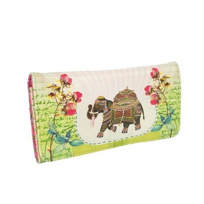 Papaya Art E6 Women's Fancy Elephant Tri Fold Wallet  8'' x 4'' WLT003