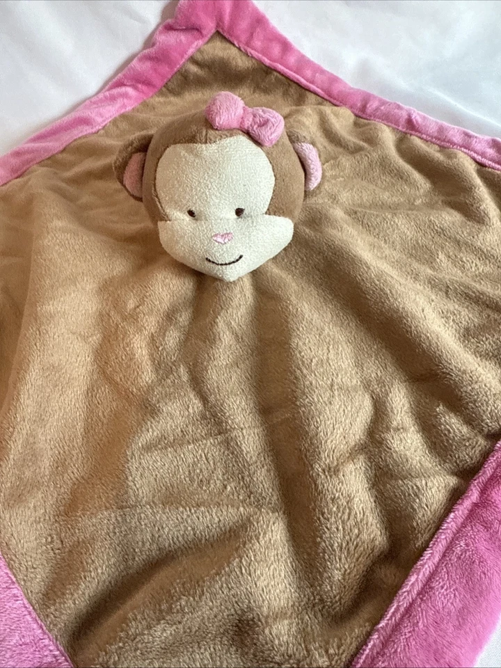 Tiddliwinks Monkey Security Blanket Baby Lovey Brown Pink Bow Plush Sewn Eyes - Image 2 of 4