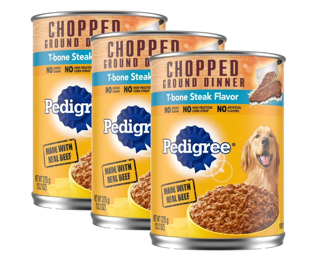 Pedigree Chopped Ground Dinner T-Bone Steak Flavor Adult Wet Dog Food 3 PACK!