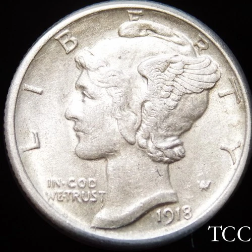 1918 S MERCURY DIME ~ STUNNING SAN FRANCISCO 10c COIN ~ FREE SHIPPING ~ TCC