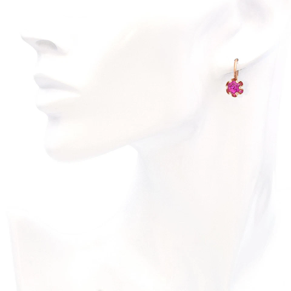 Vintage 14k Rose Gold Lab Grown Ruby Earrings - Image 3 of 4