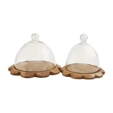 Mud Pie Wood Scallop Cloche Set, No Size, BROWN
