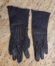 Vintage Women Size S 6.5 Black Leather 10" Long Formal Gloves Contrast Stitching