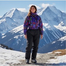 Edelweiss Snow Ski Suit Womens 10 Multicolor Black 80s Zip Elastic Waist Vintage