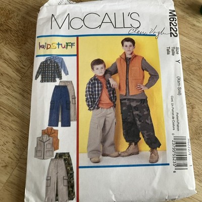 Cargo Pants Vest Shirt Boys Y XS S McCalls M6222 Sewing Pattern Urban Hunting