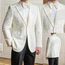 Men Jackets Blazer Pearls Velvet Wedding Tuxedos Peak Lapel Double Breasted