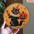 Tin Metal Signs Home Décor Vintage Halloween Black Cat & Jack-O-Lantern Wall 8x8
