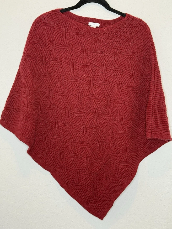 Poncho Pullover Tejido Jill Talla Pequeña-Lg Rojo Tejido con Cable Mezcla de Algodón Acogedor Vacaciones Foto 4 de 4