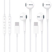 2 Pack USB C Headphones Wired for iPhone 15 16 17, Type C Earphones C, White