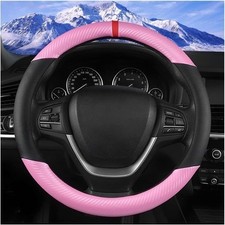 Steering Wheel Cover, 14.5-15" Carbon Fiber Vehicle Steering Color: Black/Pink