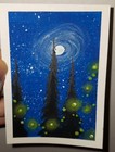 ACEO Original glow in the dark firefly landscape Acrylic painting.