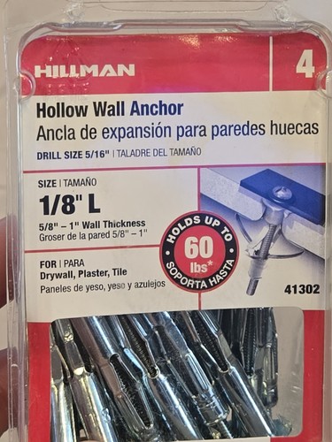 Hollow Wall Anchor/ DS/ 5/16" Size 1/8" L 5/8"-1" /Wall Thickness/ 41302 HILLMAN - Picture 2 of 4