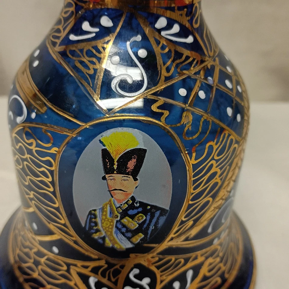 Antique Glass Blue Persian Hookah Base with Portrait. Extremely Rare. - Image 4 of 4