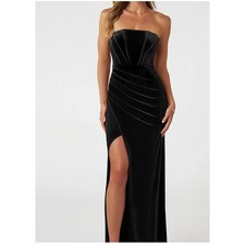 Azazie Larisa Velvet Dress Black Maxi Sleeveless Sheath corset sz A6