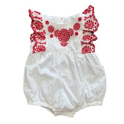 Dylan & Abby Baby Girl White Red Eyelet Floral Bubble Romper Size 12M Pockets