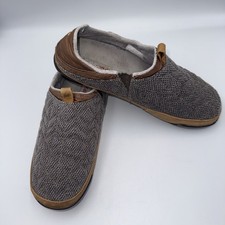 Olukai MahanDa Kilohana Mens Slippers Gray Fabric/Leather Trim Drop-in Heel 10