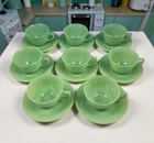 8 Vintage Anchor Hocking Fire King Jane Ray Jadeite Cup Saucer Sets 16 Pc Lot