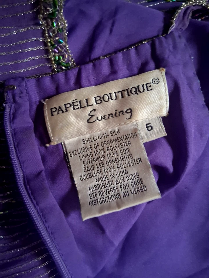PAPELL BOUTIQUE EVENING  Size 6 Dress Beaded Floral Purple Sleeveless Formal - Image 2 of 4
