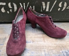 Hotter Vintage 1930s 1940s Style Maroon Suede Shoes UK 5.5 US 7.5 EU 38.5 STD