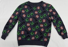 Boy's Size M 7-8 Y Minecraft Creeper TNT Fleece Crewneck Sweatshirt Gray