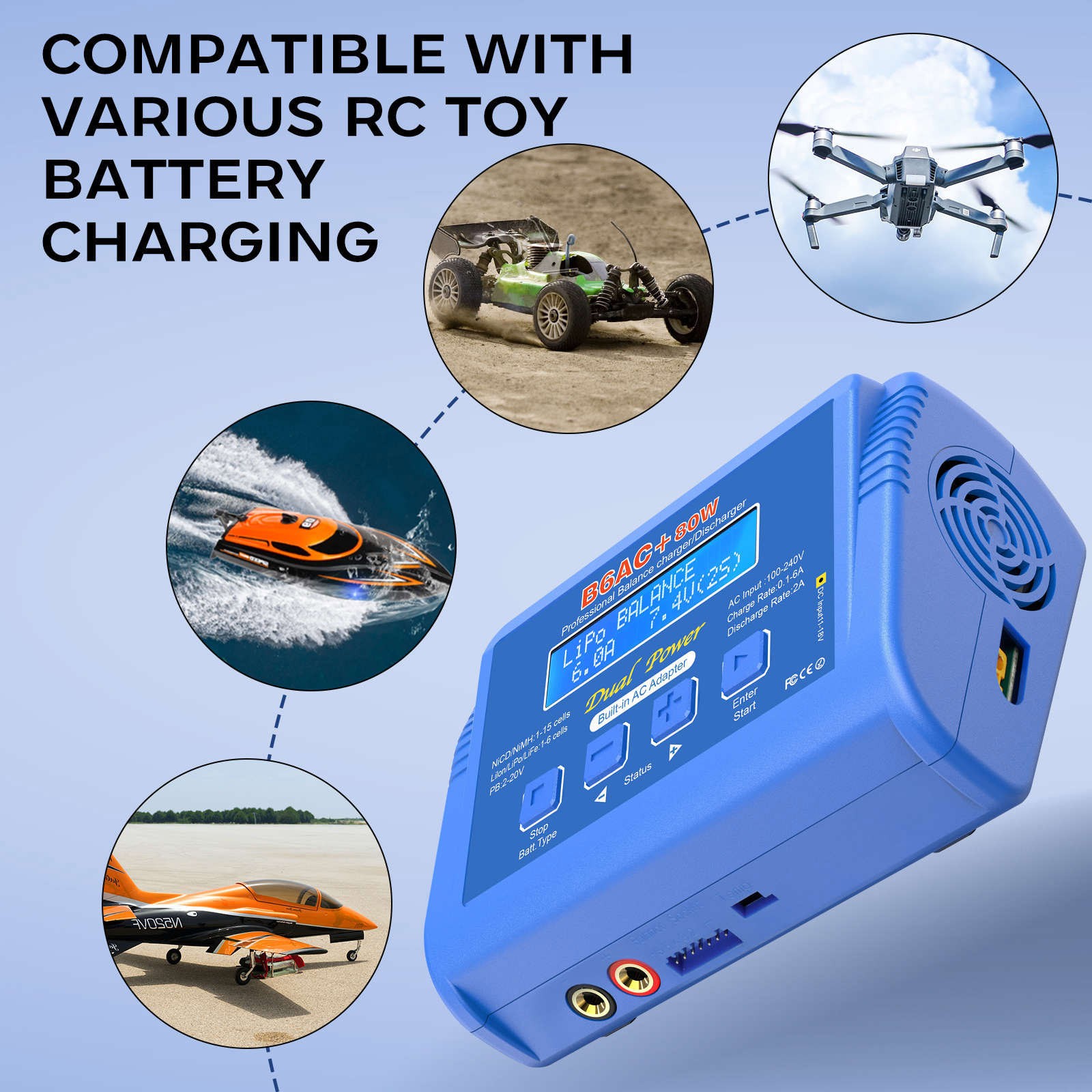 B6AC 80W Balance Charger 6A Lipo Li-ion LiFePO4 RC Battery Charger Discharger thumbnail 9