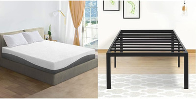 Twin Gel Memory Foam Mattress & 18'' Steel Slat Bed Frame Bundle