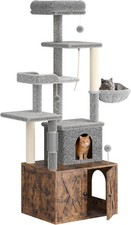Litter Box Enclosure Cat Tree 2 in-1 Tower Cat Condo w/ Scratching Post Hammock