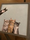 Cat Portrait 4 Feline Friends Framed Canvas 6.5” x 6.5” Wood Panel Original — photo 3