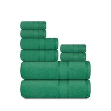 8 PCS 100 Cotton Towel Set 2 Bath 2 Hand 4 Washcloths Quick Dry Green