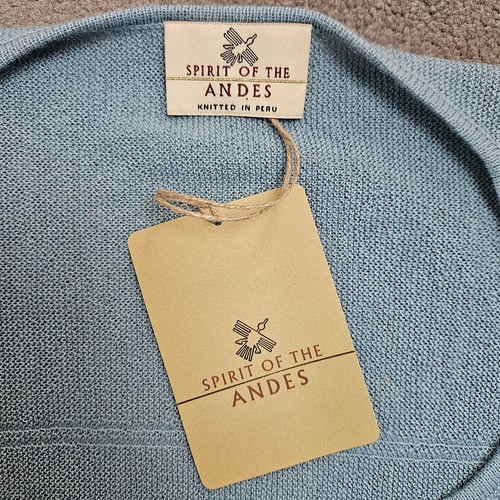 Spirit of the Andes Baby Alpaca Cardigan Size M 12 14 Turquoise Open Edge New - Picture 10 of 12