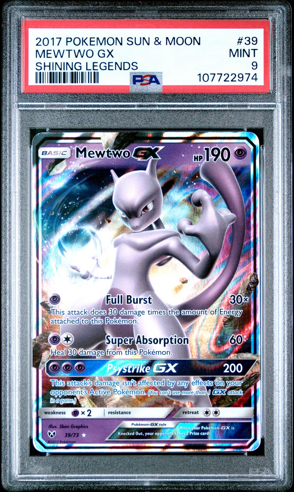 2017 POKEMON SUN & MOON SHINING LEGENDS #39 MEWTWO GX PSA 9