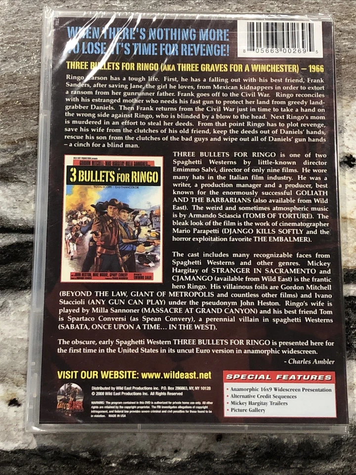 3 Bullets For Ringo Wild East Spaghetti DVD Gordon Mitchell New Sealed - Image 2 of 4