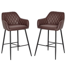 HOMCOM 2 Retro PU Leather Bar Chairs Footrest Metal, Refurbished