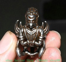 1" Old Tibet Temple Sky Iron Redpoll Winged Garuda Bird Eagle Buddha Statue