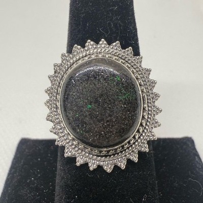 Silver and Andamooka matrix opal Ring size 9