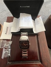 Accurist Mens Watch Black Dial Steel Bracelet Box Papers Unworn New Battery