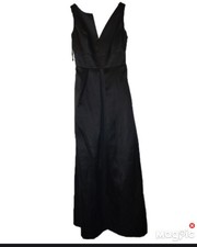 Alfred Sung Black Satin V-Neck Full-Length Evening Gown Sz 10 See Description 