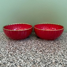 Set of 2 Vintage Dahlia Red Small Bowls 5.5”
