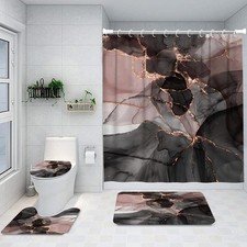 4Pcs Bathroom Shower Curtain Sets with Non-Slip Rugs, Toilet Lid Cover and Ba...