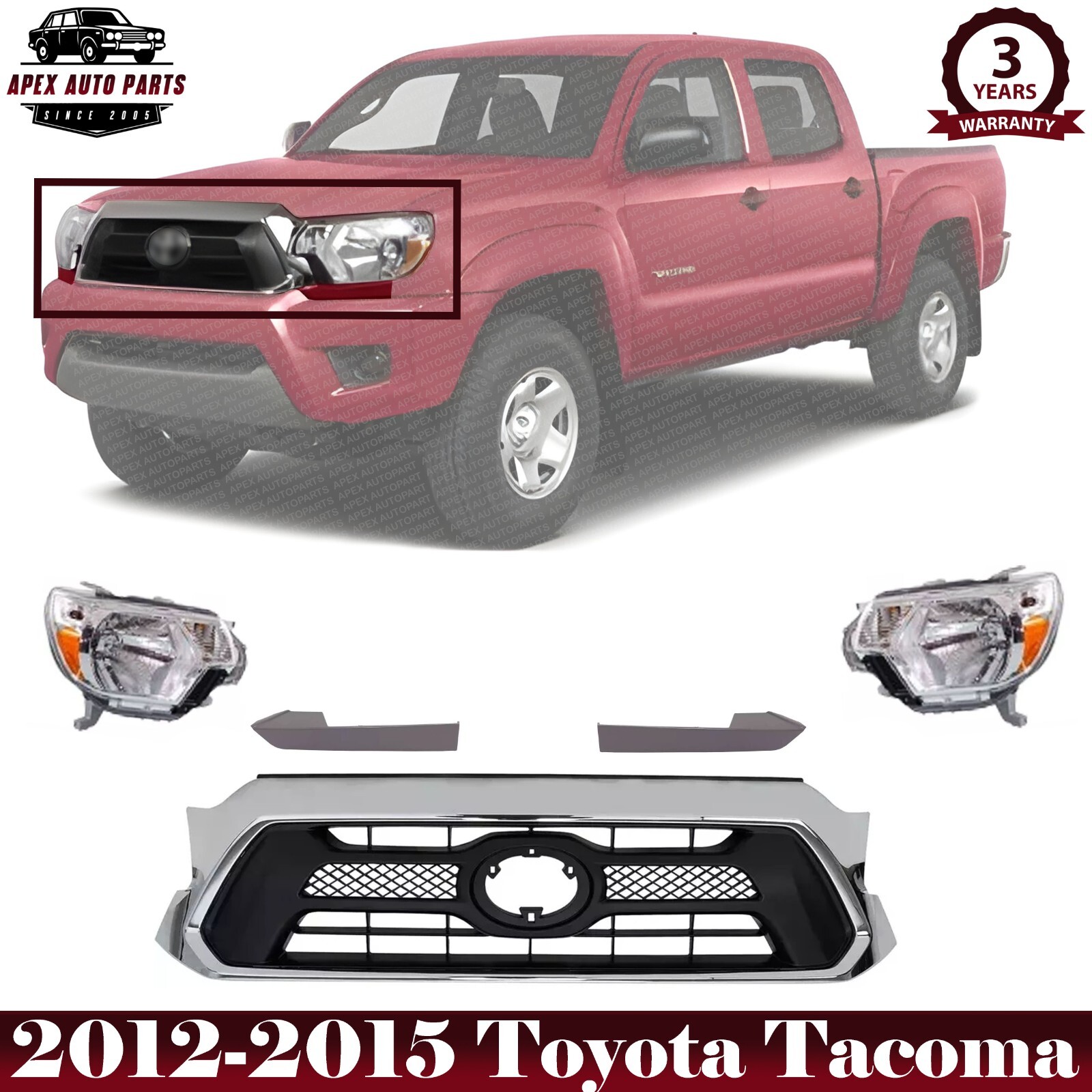 Front Grille Assembly & Headlight Kit For 2012-2015 Toyota Tacoma