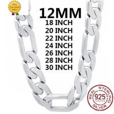 Solid 925 Sterling Silver Necklace for Men Classic 12Mm Cuban Chain 18-30 Inch C