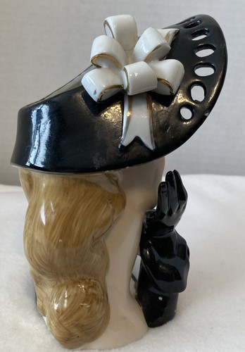 1950’s Napcoware Lady In Black With Polka Dots And Glove Lady Head Vase - Picture 2 of 13
