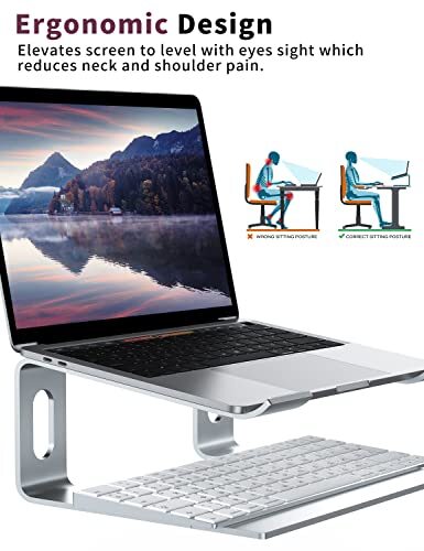 Aluminum Laptop Stand for Desk Ergonomic Notebook Riser in Silver