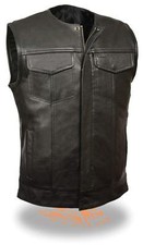 MENS MOTORCYCLE PREMIUM BUFFALO LEATHER VEST w/ DUAL CONCEAL GUN POCKETS - SACJ