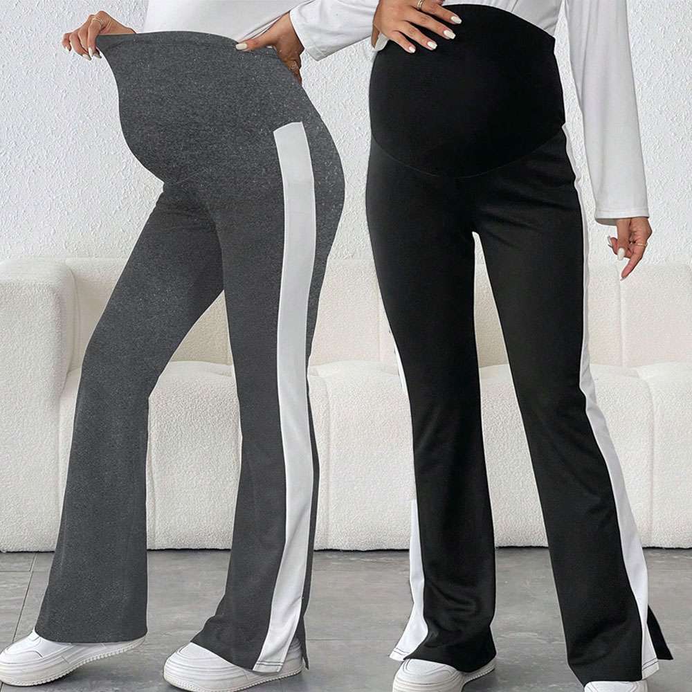 Maternity Yoga Pants Over The Belly Bootcut Flare Leg with Adjustable Waistband-image