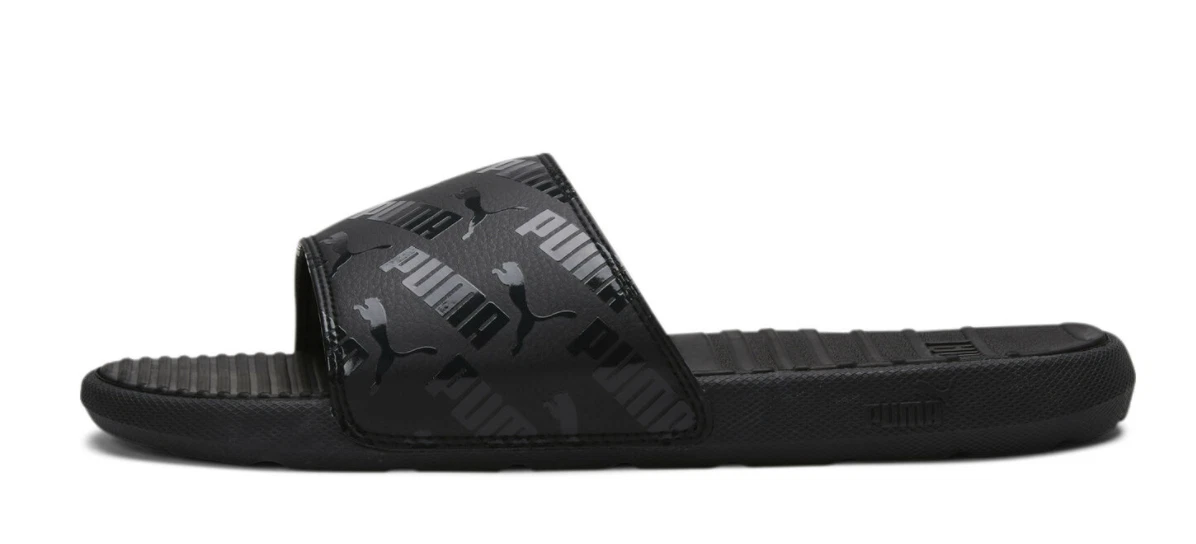 New PUMA Cool Cat Bold Repeat Size Black / Black Logo Men’s Slide Sandals