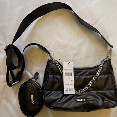 Dkny | Bags | Dkny Metallic Black Cairo Md Pouchette Quilted Crossbody Bag