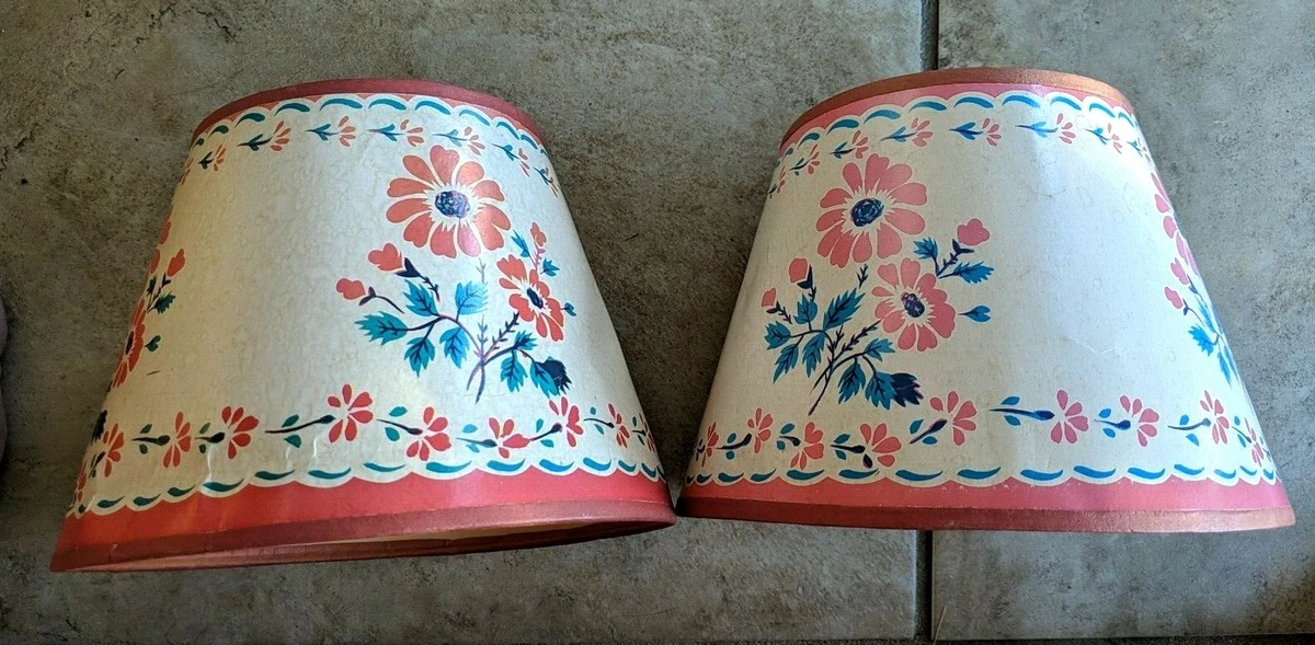 Vintage 1940s Bedroom Set of 2 LAMP SHADES Pink Floral