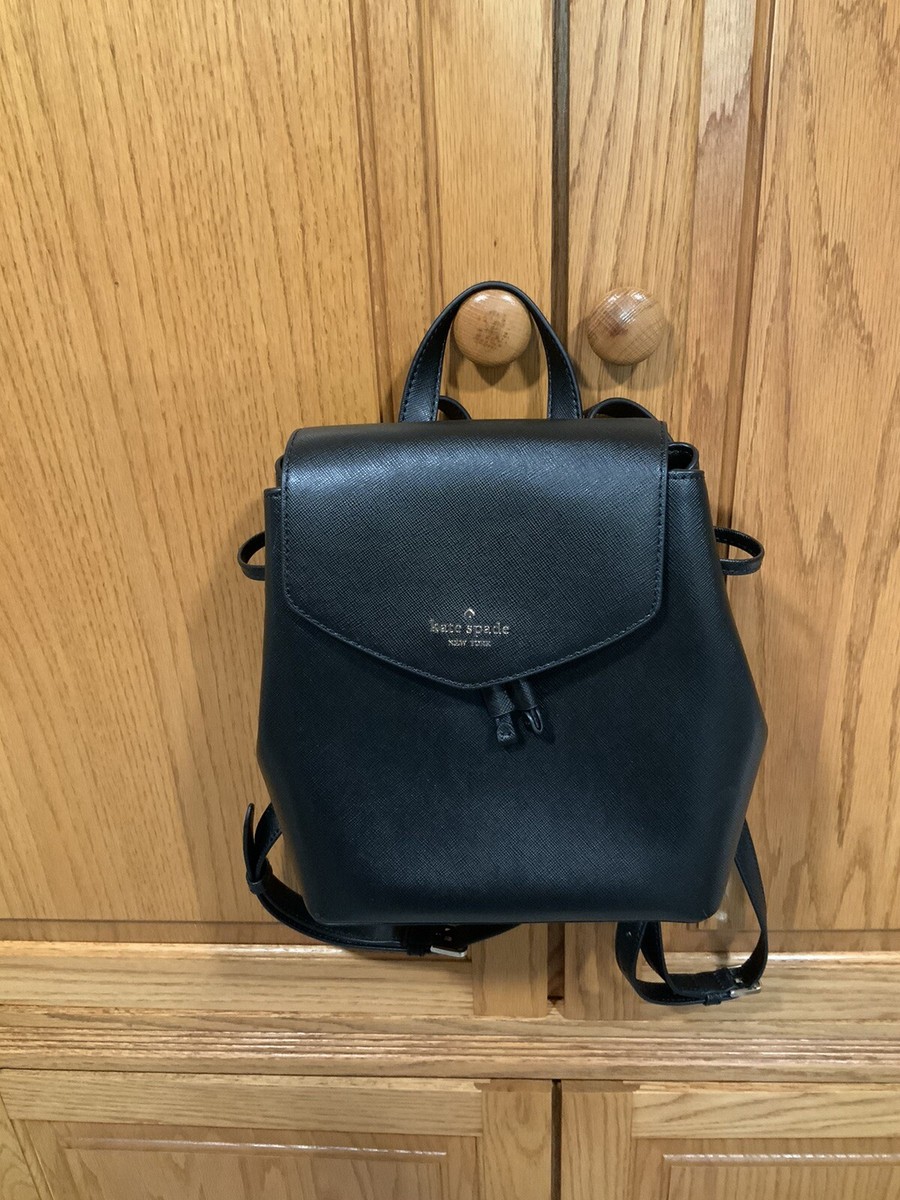 black kate spade backpack leather New Kate Spade Lizzie Saffiano Leather Medium Flap Backpack. Black (001).  NWT